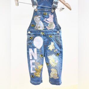 Blue Kids Overalls with Winnie the Pooh Prints